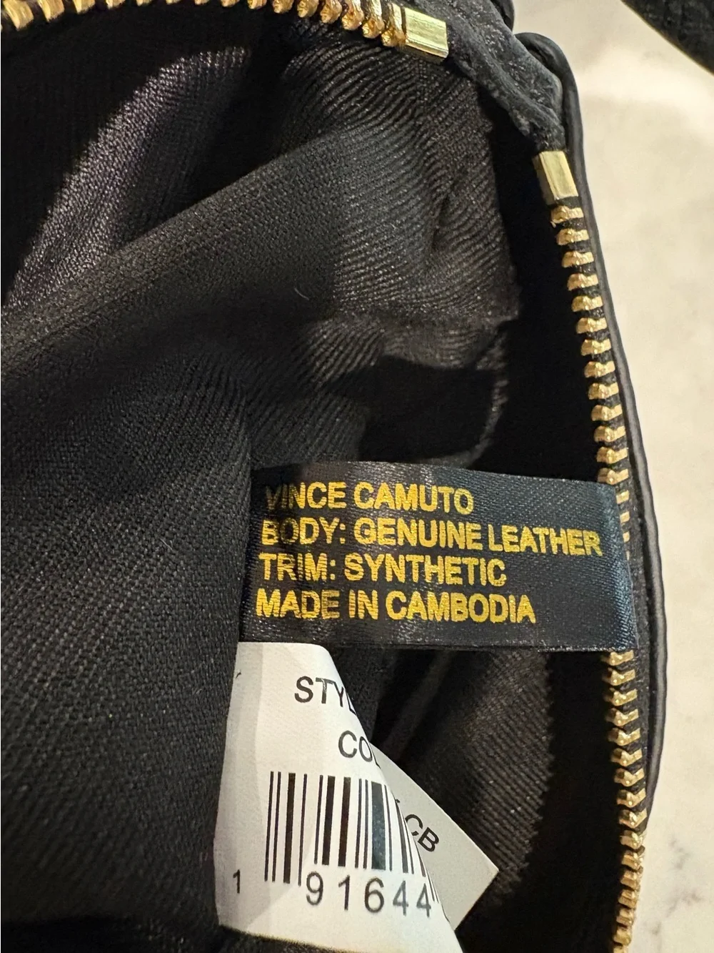 Vince Camuto Black Pebbled Leather Crossbody with Gold‎ Logo